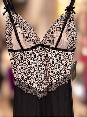 PLAYBOY Heart Lace Mesh Babydoll Chemise – NWT Size Small